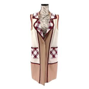 EDWARD ACHOUR PARIS Long Coat Women 6/FR 38 Tan Check Tweed Sleeveless